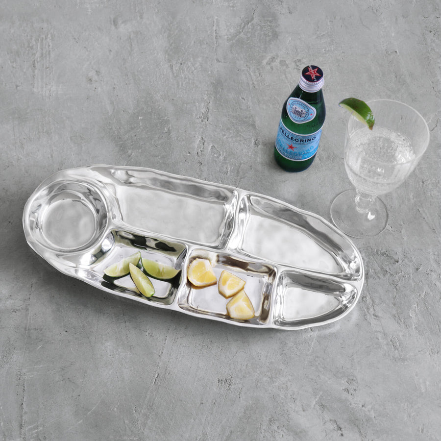 Beatriz Ball Soho Oval Divided Dip Platter in Silver