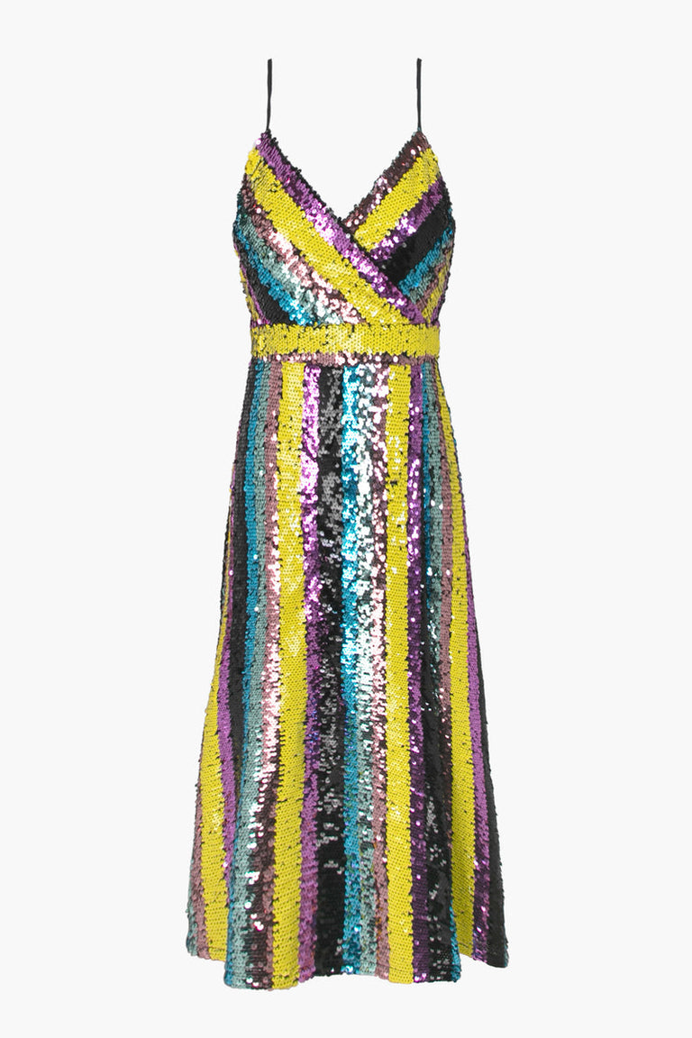 Adelyn Rae Solana Midi Sequin Dress in Multi Bright Size XS, Sold by Chrome