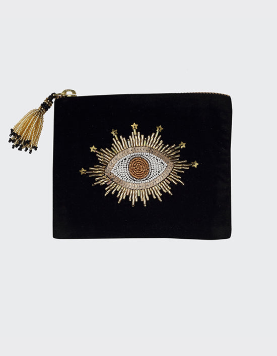 Olivia Dar Sparkle Eye Pouch Jewelry Bag Small in Black