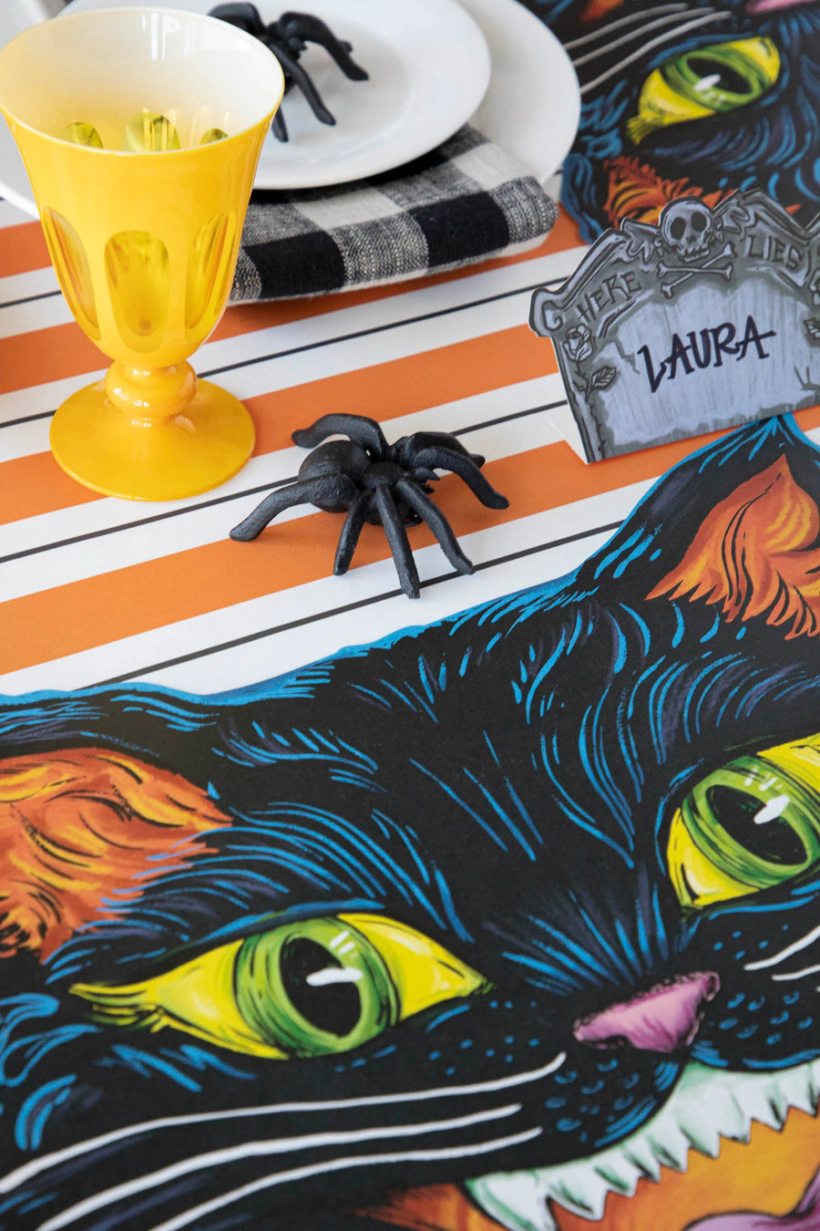 Hester & Cook Orange and Black Awning Stripe Paper Table Runner