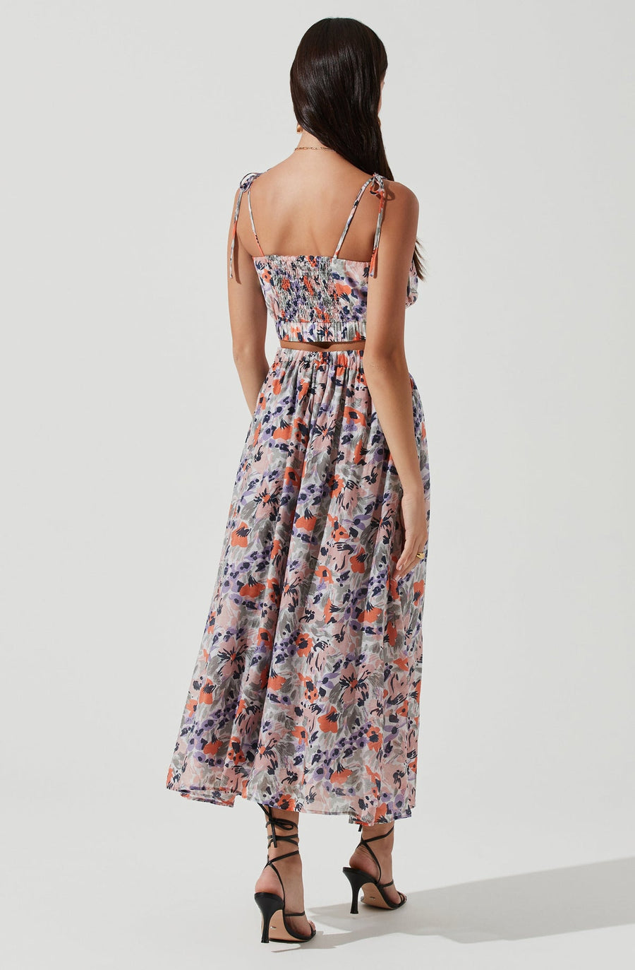 Terra Bella Floral Tie Strap Crop Top in Floral Orange
