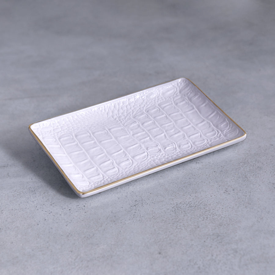 Beatriz Ball Thanni Croc Mini Tray in White and Gold