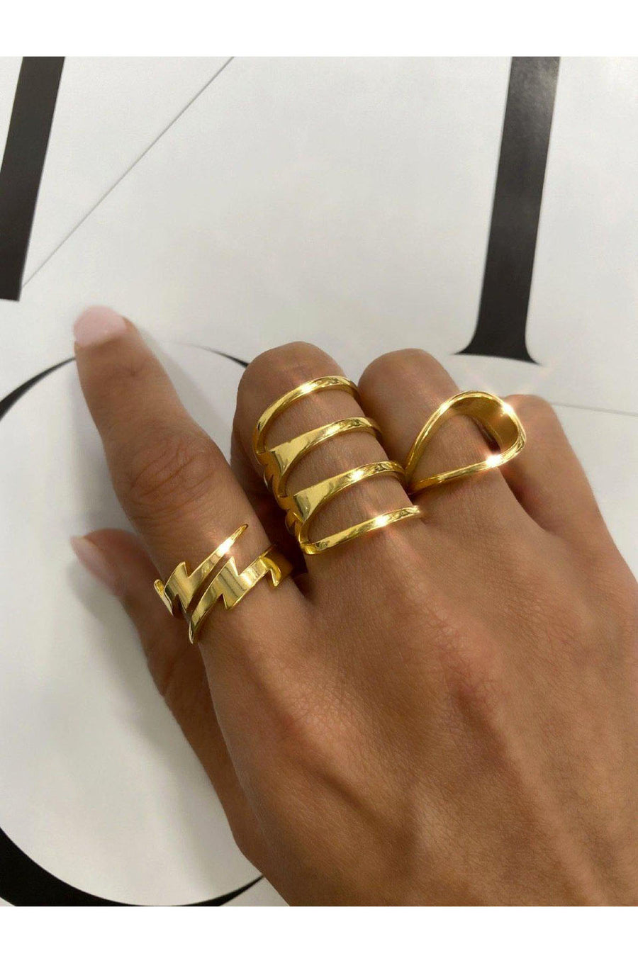 Bracha Gold Lightening Bolt Ring in Size 7