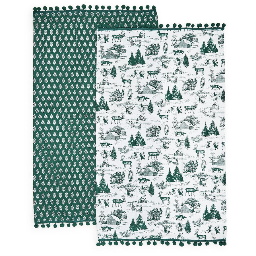 Green Forest Christmas Dish Towel Set of 2