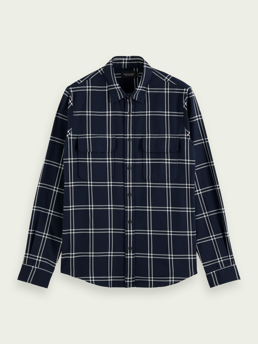 Scotch & Soda Regular Fit Checked Twill Shirt in Navy