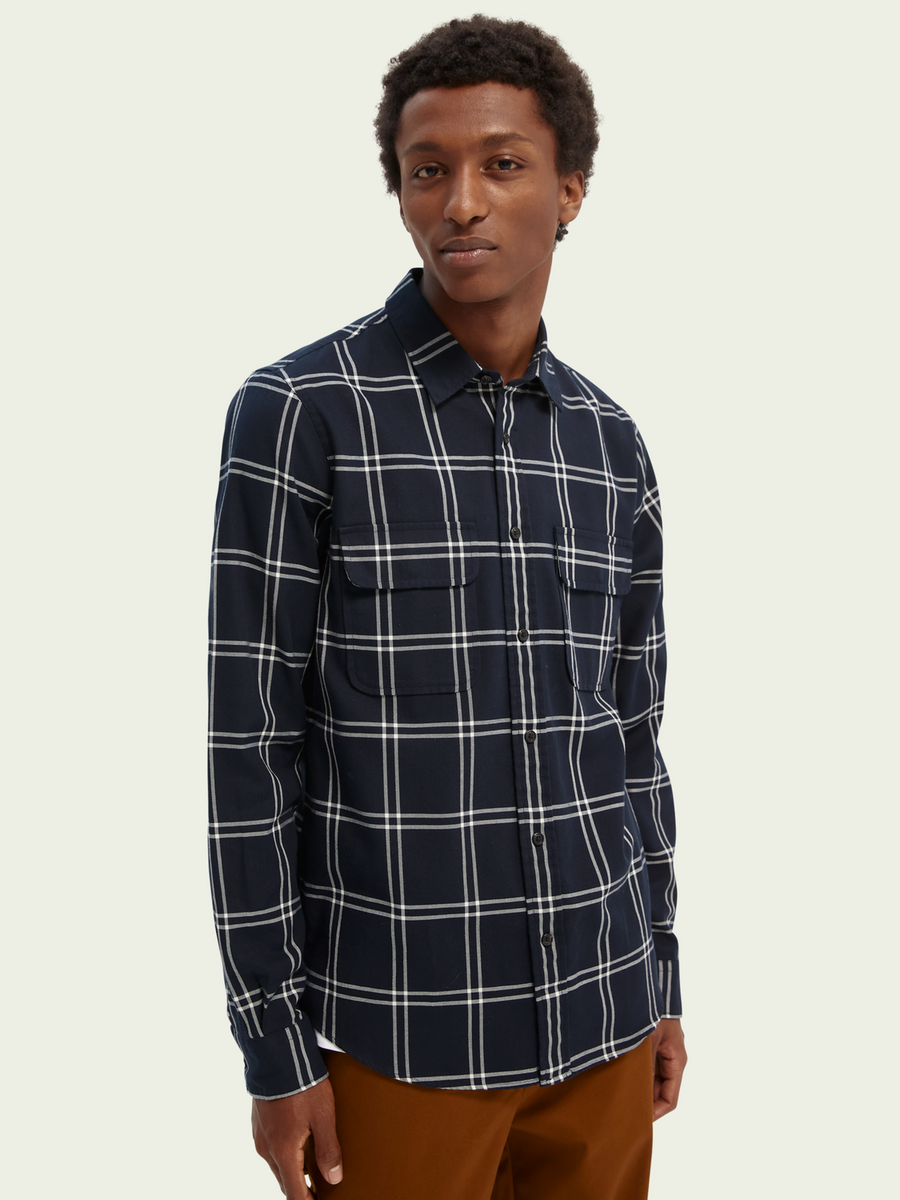 Scotch & Soda Regular Fit Checked Twill Shirt in Navy