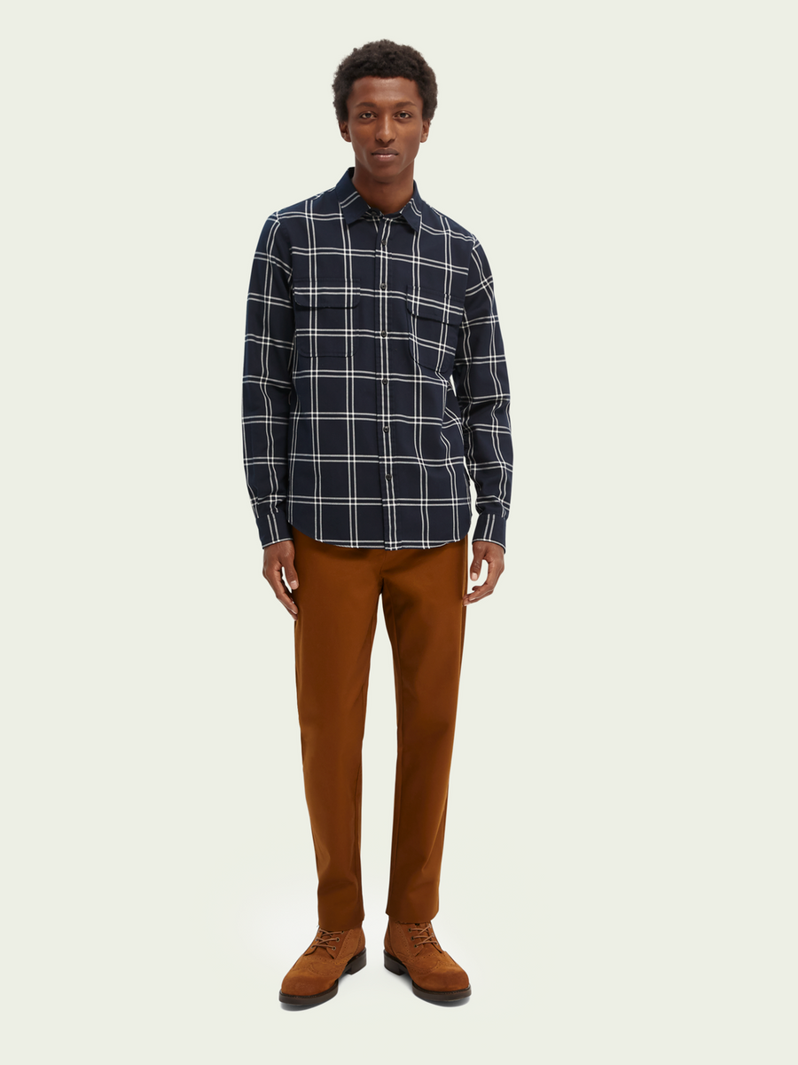 Scotch & Soda Regular Fit Checked Twill Shirt in Navy